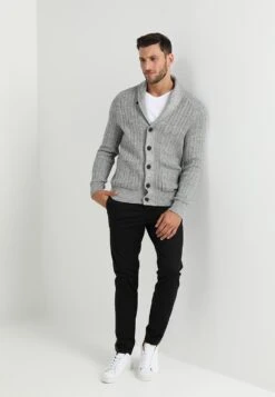 Pier One Strickjacke - Mottled Dark Grey -Herrenbekleidungsgeschäft e9fcec4791844c6397718d984ad71ab1